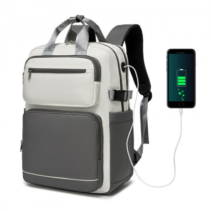 Kono BPK2530 beige and grey laptop backpack – front view