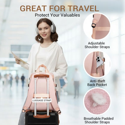 Kono BPK2530 beige and pink laptop backpack – detail view 7