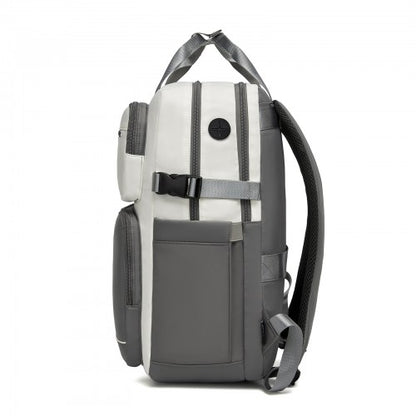 Kono BPK2530 beige and grey laptop backpack – detail view 4