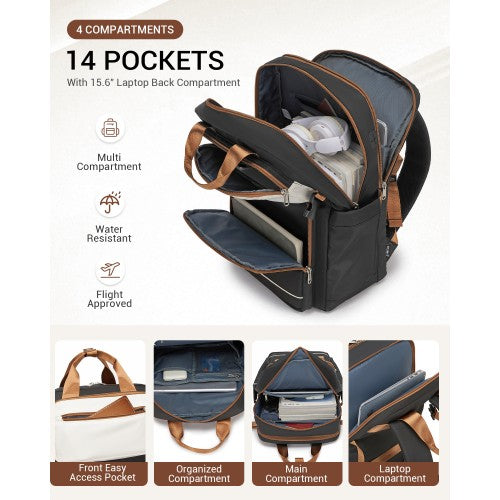 Kono BPK2530 black and beige laptop backpack – front view