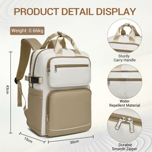 Kono BPK2530 beige and khaki laptop backpack – detail view 6