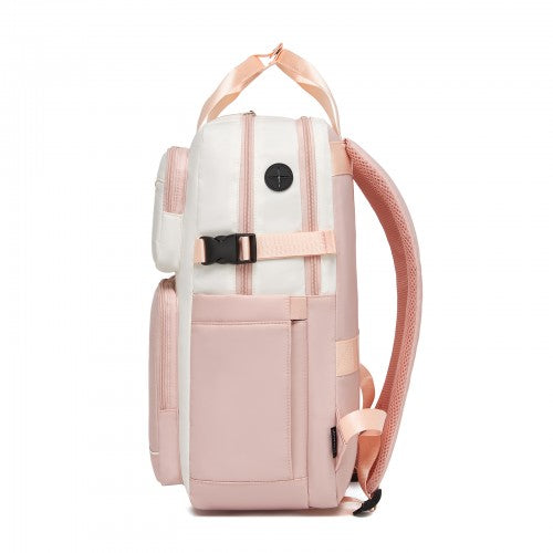 Kono BPK2530 beige and pink laptop backpack – rear view