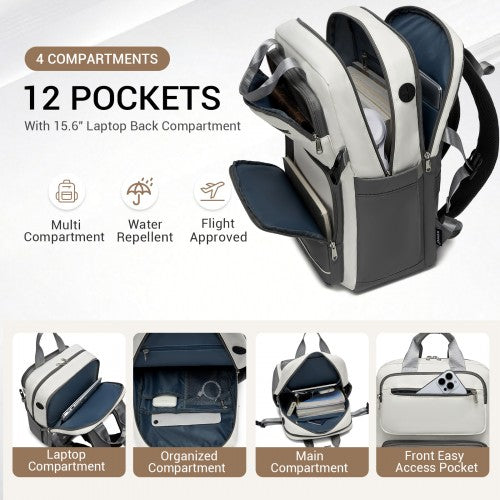 Kono BPK2530 beige and grey laptop backpack – detail view 7