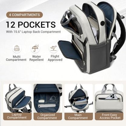 Kono BPK2530 beige and grey laptop backpack – detail view 7