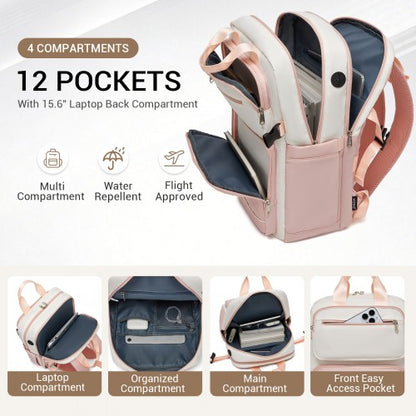 Kono BPK2530 beige and pink laptop backpack – detail view 8