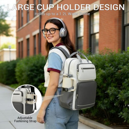 Kono BPK2530 beige and grey laptop backpack – detail view 9