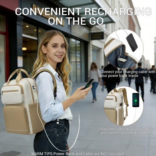 Kono BPK2530 beige and khaki laptop backpack – detail view 10