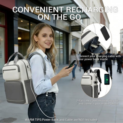Kono BPK2530 beige and grey laptop backpack – detail view 10