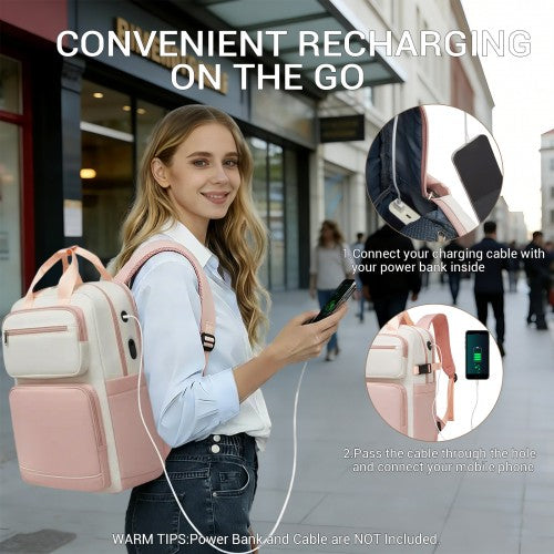 Kono BPK2530 beige and pink laptop backpack – detail view 9