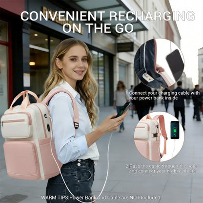 Kono BPK2530 beige and pink laptop backpack – detail view 9