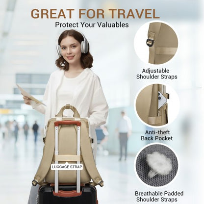 Kono BPK2530 beige and khaki laptop backpack – detail view 7