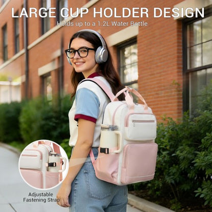 Kono BPK2530 beige and pink laptop backpack – detail view 10