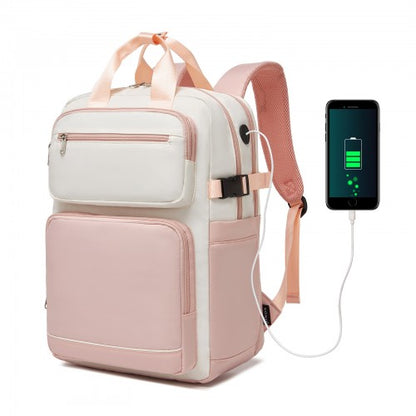 Kono BPK2530 beige and pink laptop backpack – front view