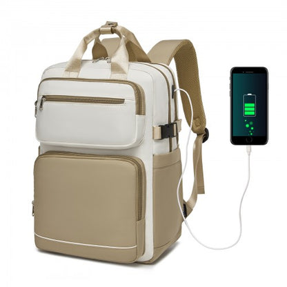 Kono BPK2530 beige and khaki laptop backpack – front view