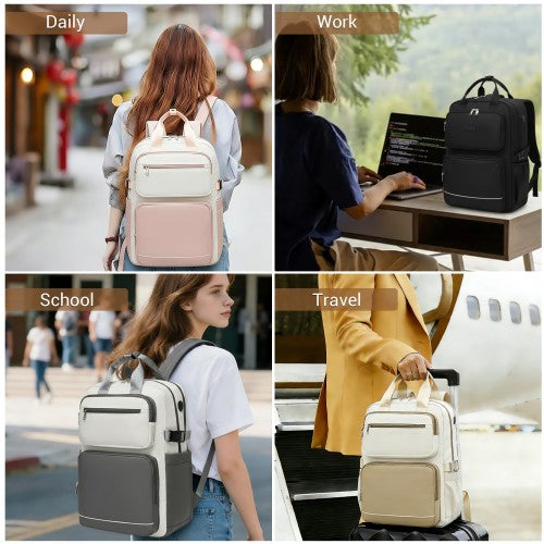Kono BPK2530 beige and pink laptop backpack – detail view 11