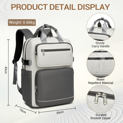 Kono BPK2530 beige and grey laptop backpack – detail view 6