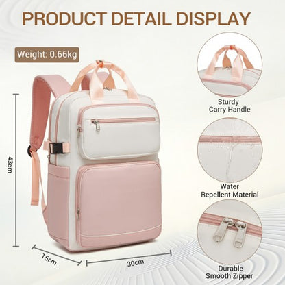 Kono BPK2530 beige and pink laptop backpack – detail view 6