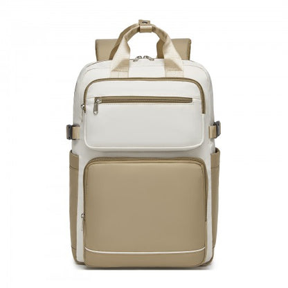 Kono BPK2530 beige and khaki laptop backpack – side view