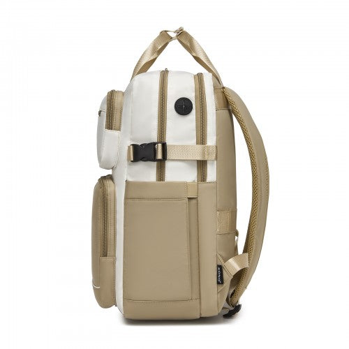 Kono BPK2530 beige and khaki laptop backpack – rear view