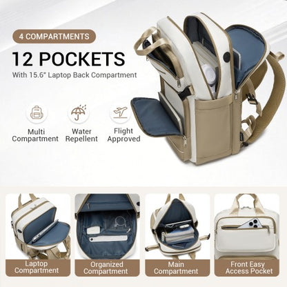 Kono BPK2530 beige and khaki laptop backpack – detail view 8