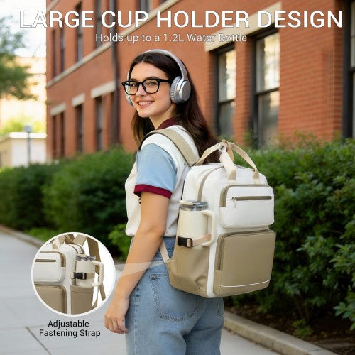 Kono BPK2530 beige and khaki laptop backpack – detail view 9