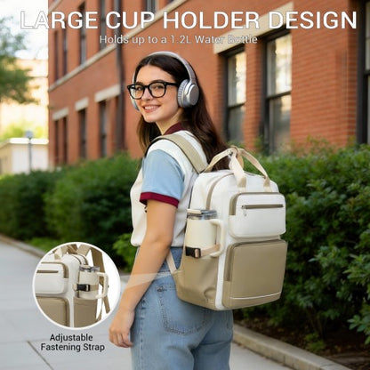 Kono BPK2530 beige and khaki laptop backpack – detail view 9