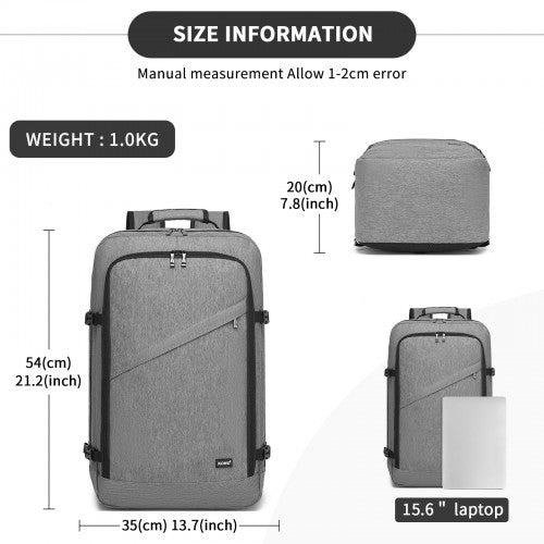 BPK2531L - Kono Multi-purpose Business Large Backpack–Fits 15.6" Laptop, Ideal for Work, Travel & Daily Commute - Grey