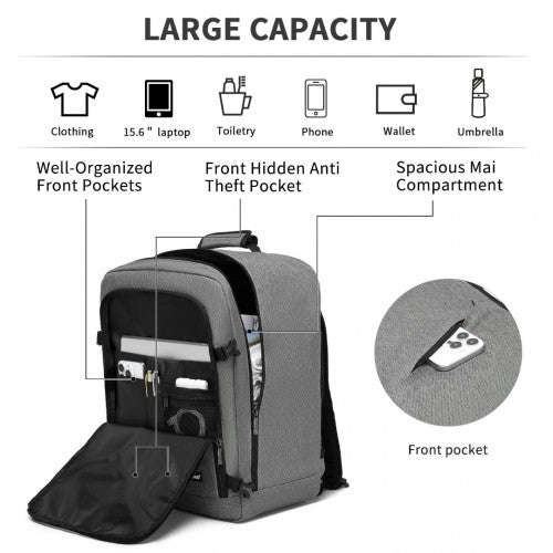 Kono BPK2531M grey backpack – rear view