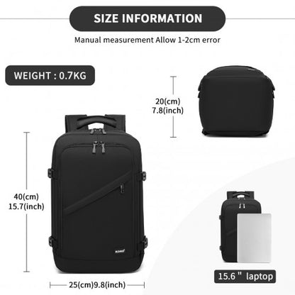 BPK2531S - Kono Multi-purpose Business Carry-On Backpack–Fits 15.6" Laptop, Ideal for Work, Travel & Daily Commute - Black