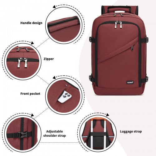 BPK2531S - Kono Multi-purpose Business Carry-On Backpack–Fits 15.6" Laptop, Ideal for Work, Travel & Daily Commute - Burgundy