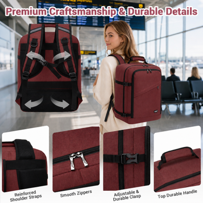 BPK2551 - Kono Flexible Cabin Backpack 30×20×40-Fits 15.6" Laptop, Clamshell Access-Great for Holidays, Work Trips & Commuting
