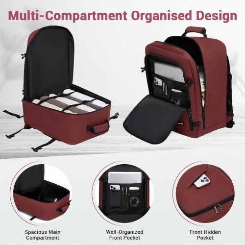 BPK2551 - Kono Flexible Cabin Backpack 30×20×40-Fits 15.6" Laptop, Clamshell Access-Great for Holidays, Work Trips & Commuting