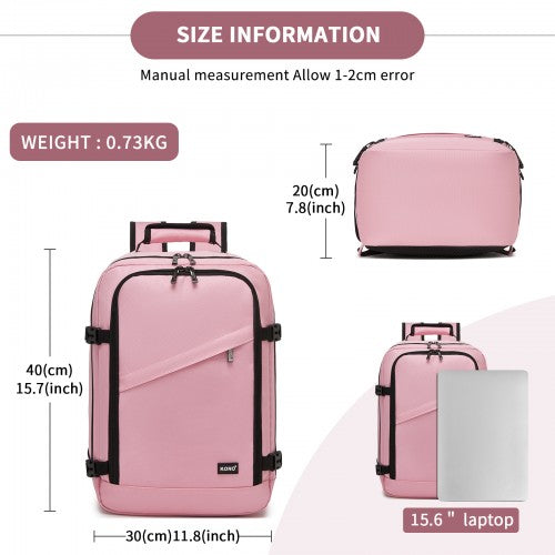 BPK2551 - Kono Flexible Cabin Backpack 30×20×40-Fits 15.6" Laptop, Clamshell Access-Great for Holidays, Work Trips & Commuting