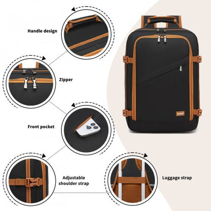 BPK2551 - Kono Flexible Cabin Backpack 30×20×40-Fits 15.6" Laptop, Clamshell Access-Great for Holidays, Work Trips & Commuting