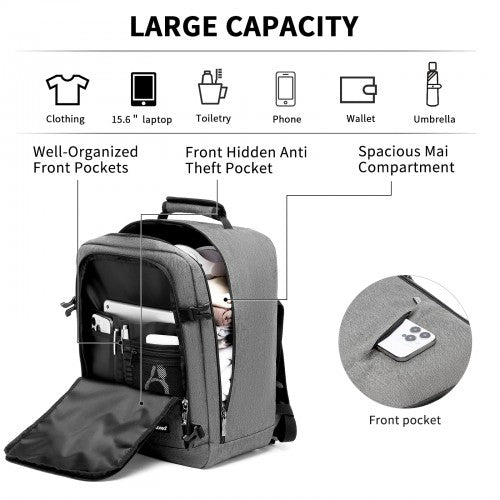 BPK2551 - Kono Flexible Cabin Backpack 30×20×40-Fits 15.6" Laptop, Clamshell Access-Great for Holidays, Work Trips & Commuting