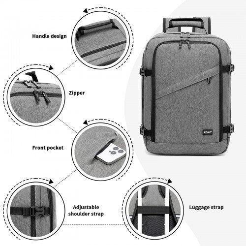 BPK2551 - Kono Flexible Cabin Backpack 30×20×40-Fits 15.6" Laptop, Clamshell Access-Great for Holidays, Work Trips & Commuting