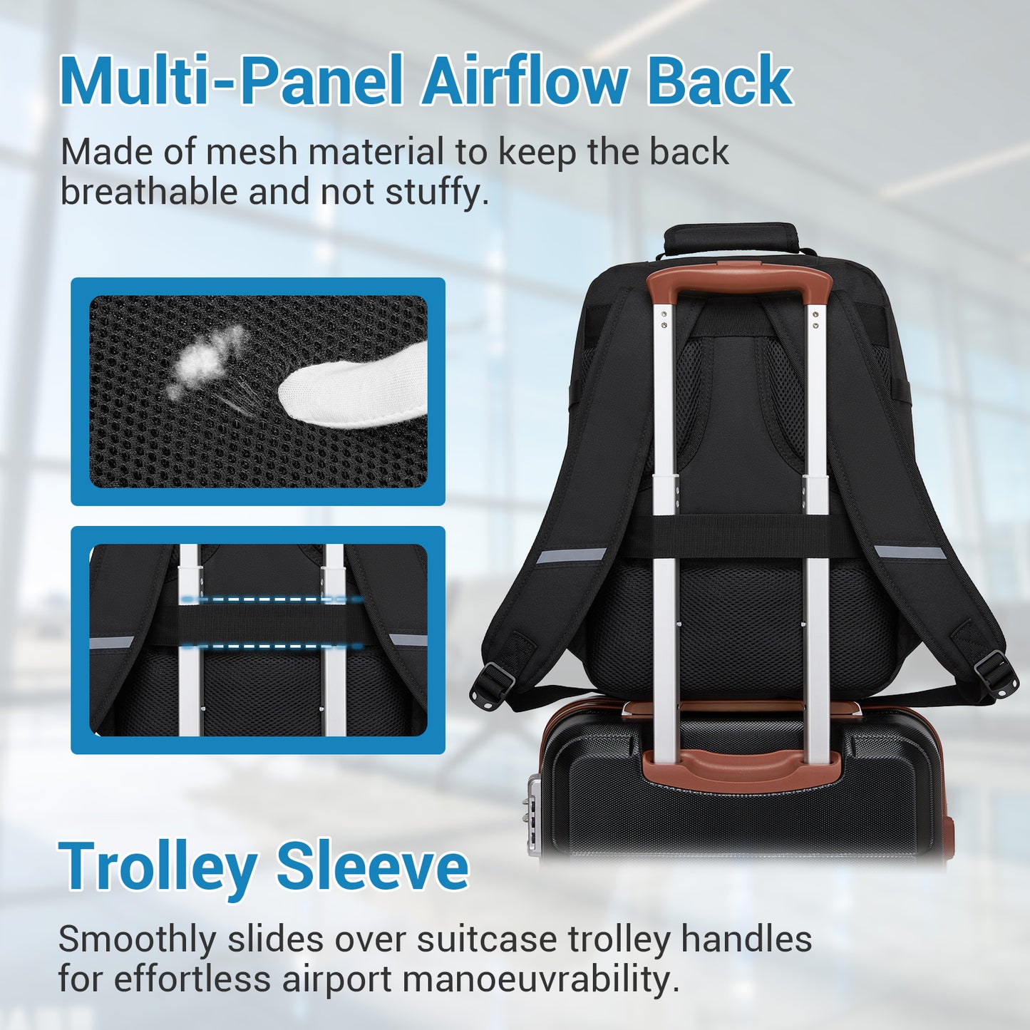 BPK2551 - Kono Flexible Cabin Backpack 30×20×40-Fits 15.6" Laptop, Clamshell Access-Great for Holidays, Work Trips & Commuting
