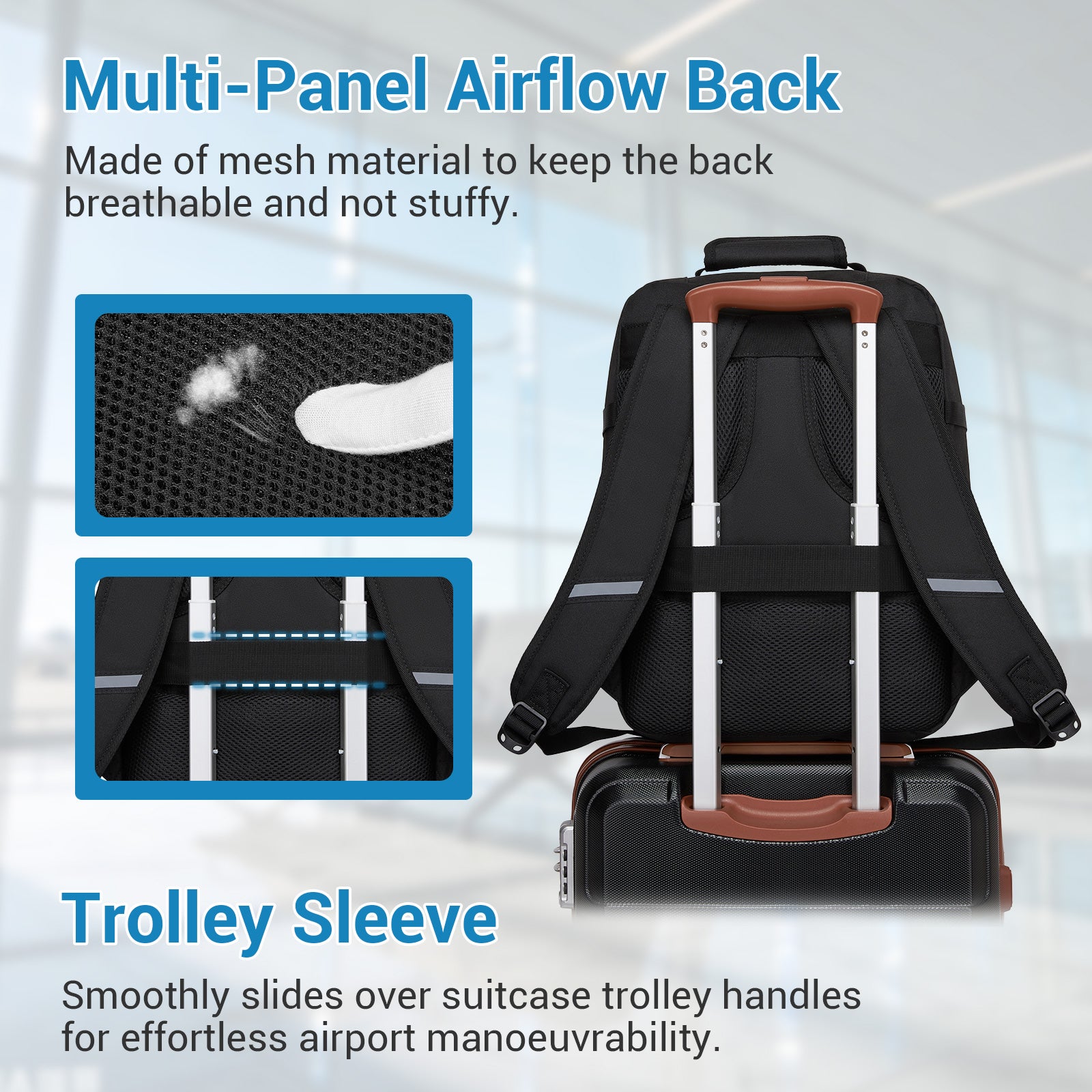 BPK2551 - Kono Flexible Cabin Backpack 30×20×40-Fits 15.6" Laptop, Clamshell Access-Great for Holidays, Work Trips & Commuting