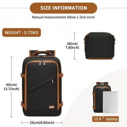 BPK2551 - Kono Flexible Cabin Backpack 30×20×40-Fits 15.6" Laptop, Clamshell Access-Great for Holidays, Work Trips & Commuting
