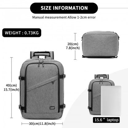 BPK2551 - Kono Flexible Cabin Backpack 30×20×40-Fits 15.6" Laptop, Clamshell Access-Great for Holidays, Work Trips & Commuting