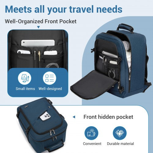 BPK2551 - Kono Flexible Cabin Backpack 30×20×40-Fits 15.6" Laptop, Clamshell Access-Great for Holidays, Work Trips & Commuting