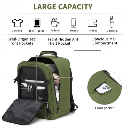 BPK2551 - Kono Flexible Cabin Backpack 30×20×40-Fits 15.6" Laptop, Clamshell Access-Great for Holidays, Work Trips & Commuting