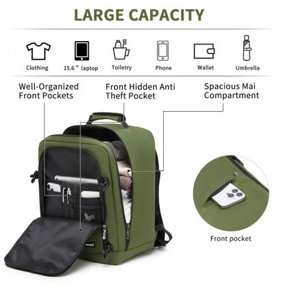 BPK2551 - Kono Flexible Cabin Backpack 30×20×40-Fits 15.6" Laptop, Clamshell Access-Great for Holidays, Work Trips & Commuting