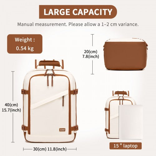 Kono BPK2565 40×30×20 cm beige and brown cabin backpack – detail view 6