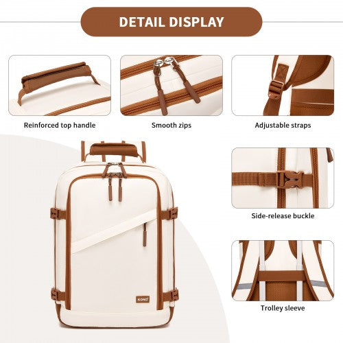 Kono BPK2565 40×30×20 cm beige and brown cabin backpack – detail view 7