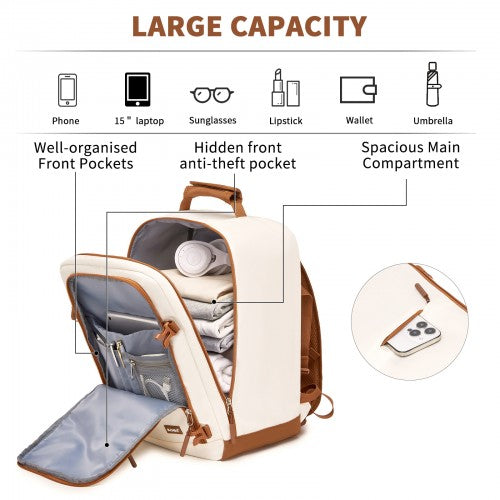 Kono BPK2565 40×30×20 cm beige and brown cabin backpack – detail view 8