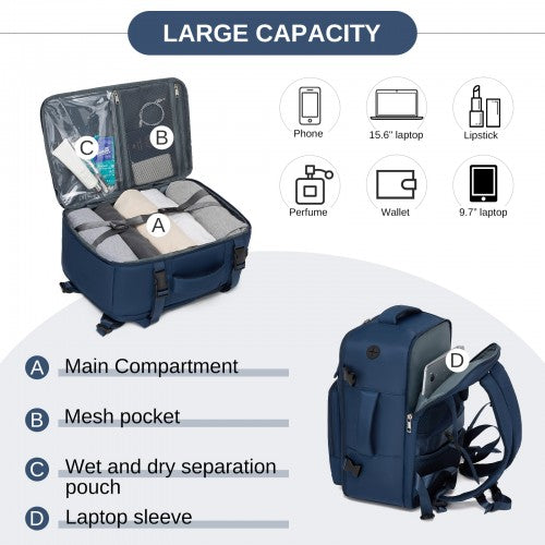 Kono BPK2601 40×20×30 cm navy travel backpack – detail view 9