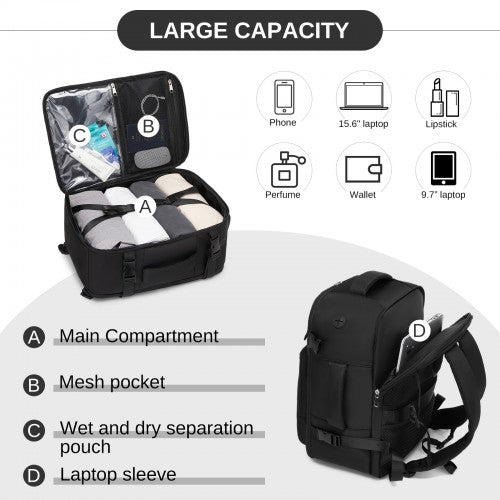 Kono BPK2601 40×20×30 cm black travel backpack – detail view 8
