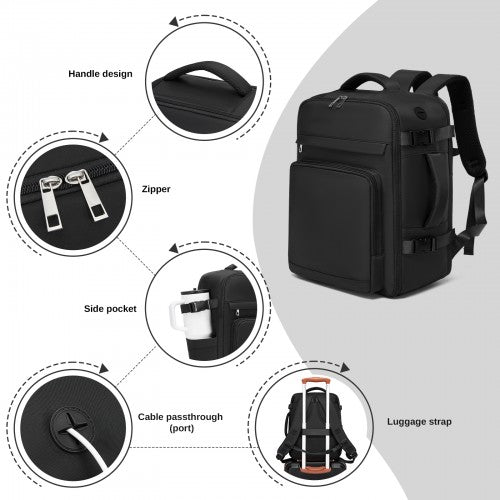 Kono BPK2601 40×20×30 cm black travel backpack – detail view 7