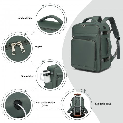 Kono BPK2601 40×20×30 cm green travel backpack – detail view 7